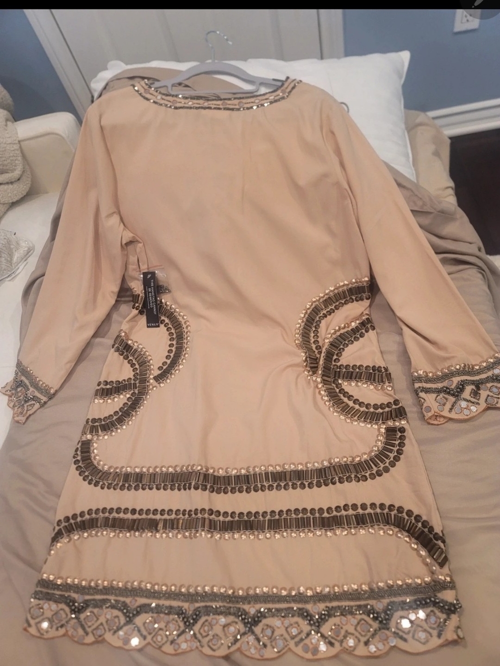 VENUS Beige Embroidered Tassel Tunic Dress - Picture 7 of 10